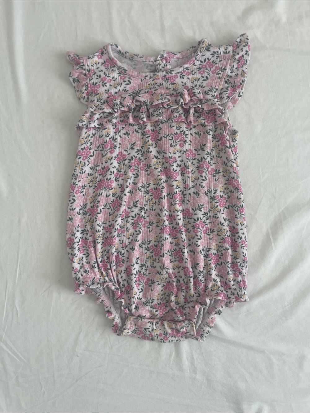 Posh Peanut Pink Floral Ruffle Bubble Romper Bodysuit 12-18M (EUC)